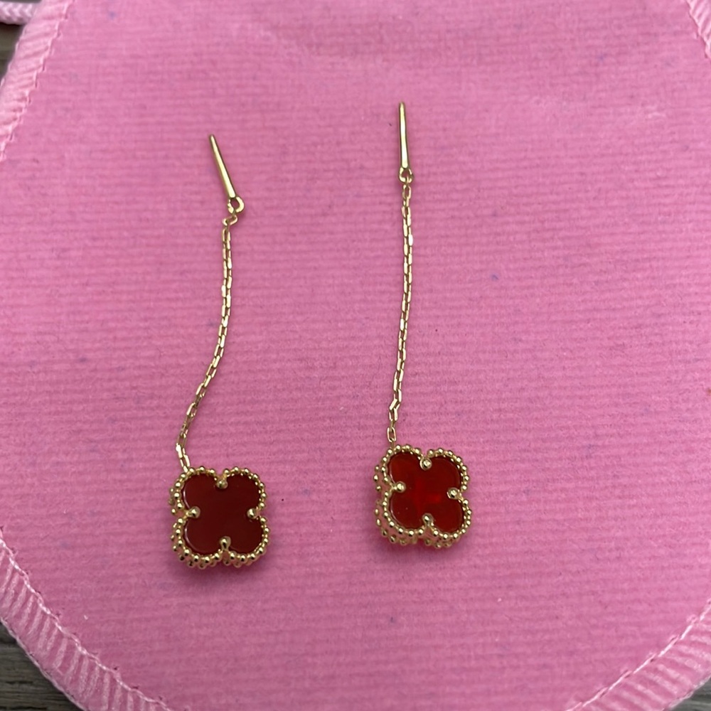 Red clover earrings in real gold
